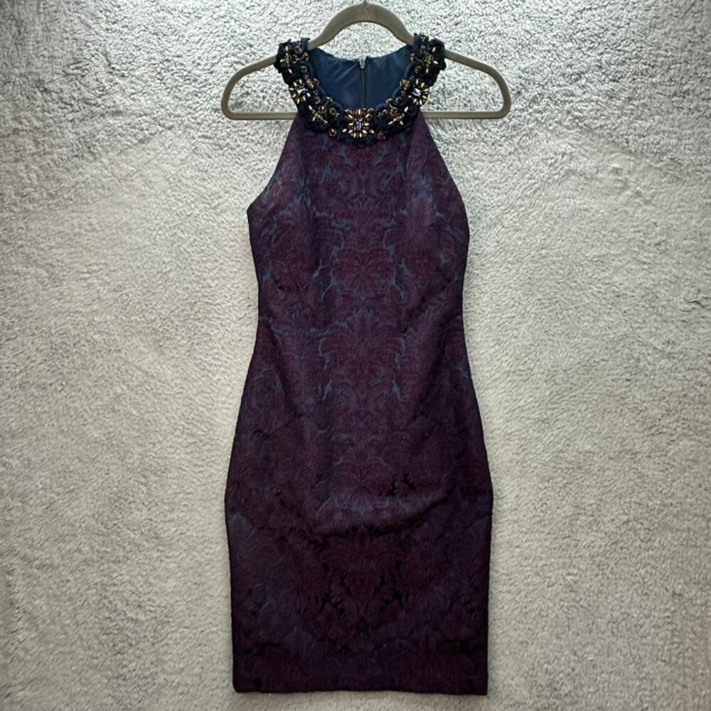 Badgley Mischka Collection Women's Size 6 Sheath Dress Halter Beaded Neckline